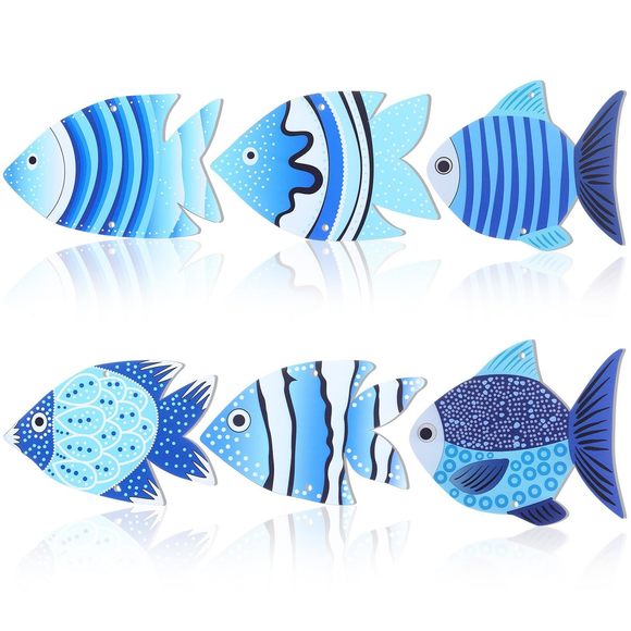 6 Pcs Coastal Ocean Metal Fish Wall Decor Beach Fish Hanging Wall Art🙀